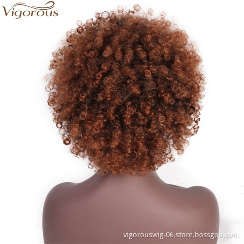 Vigorous Synthetic Afro Kinky Curly Wigs Short Brown Hair Wig Fluffy High Temperature Heat Resistant Fiber Wig for Black Women